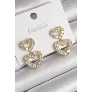 BFS Pirinç Gold Renk Zirkon Taşlı Sallantı Kalp Model Kadın Küpe