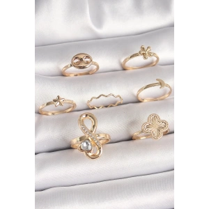 BFS Pirinç Gold Renk Zirkon Taşlı Sonsuzluk Figür Yıldız Detay Kadın Yüzük Kombini