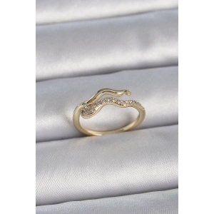 BFS Pirinç Gold Renk Zirkon Taşlı Yılan Ayarlanabilir Model Kadın Yüzük