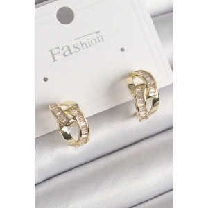 BFS Pirinç Gold Renk Zirkon Taşlı Zincir Model Kadın Küpe