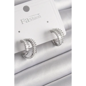 BFS Pirinç Gümüş Renk 2Li Zirkon Taşlı Halka Model Kadın Küpe