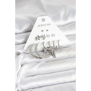 BFS Pirinç Gümüş Renk 6 Çift Kadın Küpe Seti