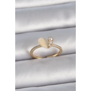 BFS Pirinç Gümüş Renk Ayarlanabilir Zirkon Taşlı Beyaz Mineli Kalp Model Kadın Yüzük