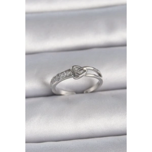 BFS Pirinç Gümüş Renk Ayarlanabilir Zirkon Taşlı Düğüm Kalp Model Kadın Yüzük