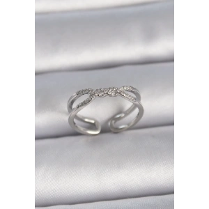 BFS Pirinç Gümüş Renk Ayarlanabilir Zirkon Taşlı Sarmal Model Kadın Yüzük