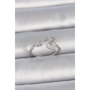 BFS Pirinç Gümüş Renk Ayarlanabilir Zirkon Taşlı Yıldız Model Kadın Yüzük