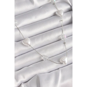 BFS Pirinç Gümüş Renk Beyaz İnci Kalp Model Kadın Kolye