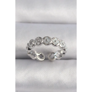 BFS Pirinç Gümüş Renk Beyaz Sedefli Yonca Model Kadın Yüzük