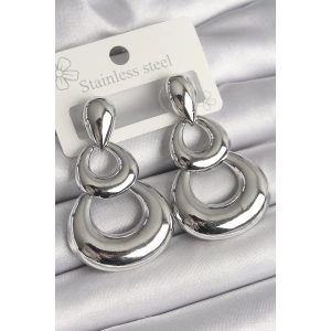 BFS Pirinç Gümüş Renk Damla Detay Sallantı Halka Model Kadın Küpe