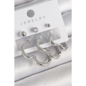 BFS Pirinç Gümüş Renk Kalp Model Zirkon Taş Topçuk Detay Kadın Küpe Seti