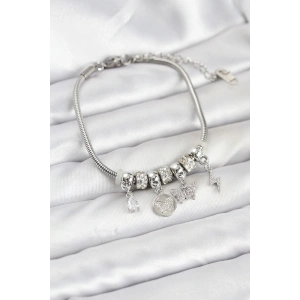 Mey İthalat® Pirinç Gümüş Renk Kelebek Charmlı Kadın Bileklik