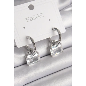 BFS Pirinç Gümüş Renk Sallantı Zirkon Taşlı Çanta Model Kadın Küpe