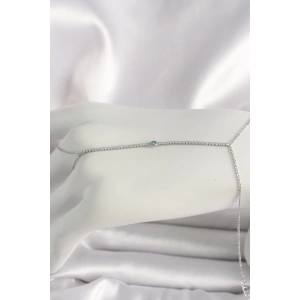 BFS Pirinç Gümüş Renk Su Yolu Zirkon Taşlı Mavi Taş Detaylı Kadın Şahmeran