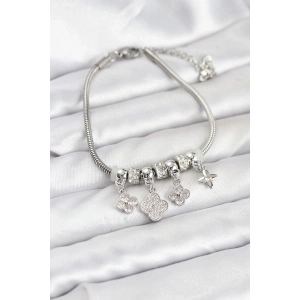 Mey İthalat® Pirinç Gümüş Renk Yonca Model Kadın Bileklik