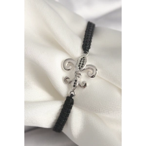 BFS Pirinç Gümüş Renk Zirkon Taş İşlemeli Zambak Model Asansörlü Makrome Model Kadın Bileklik