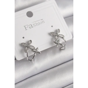 BFS Pirinç Gümüş Renk Zirkon Taşlı 2Li Çiçek Model Kadın Küpe