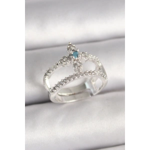 BFS Pirinç Gümüş Renk Zirkon Taşlı Ayarlanabilir Model Kadın Yüzük