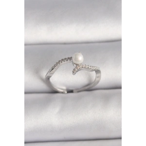 BFS Pirinç Gümüş Renk Zirkon Taşlı Ayarlanabilir Yüzük