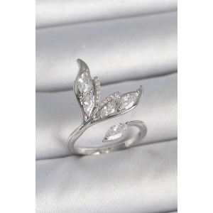 BFS Pirinç Gümüş Renk Zirkon Taşlı Balık Kuyruğu Model Ayarlanabilir Kadın Yüzük