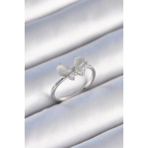 BFS Pirinç Gümüş Renk Zirkon Taşlı Beyaz Mineli Kelebek Model Kadın Yüzük