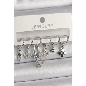 BFS Pirinç Gümüş Renk Zirkon Taşlı Çoklu Figür Kadın Küpe Seti