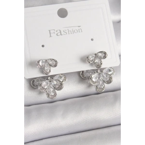 BFS Pirinç Gümüş Renk Zirkon Taşlı Damla Model Kadın Küpe