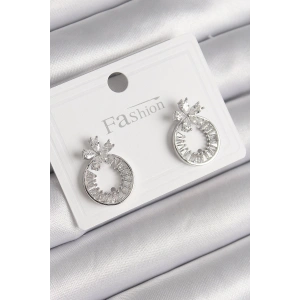 BFS Pirinç Gümüş Renk Zirkon Taşlı Halka Model Çiçek Figür Kadın Küpe