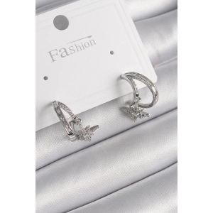 BFS Pirinç Gümüş Renk Zirkon Taşlı Halka Model Sallantı Yıldız Detay Kadın Küpe