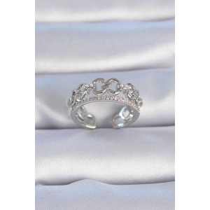 BFS Pirinç Gümüş Renk Zirkon Taşlı İnci Detay Kadın Yüzük