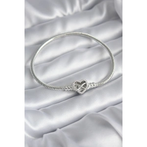 Mey İthalat® Pirinç Gümüş Renk Zirkon Taşlı Kalp Sonsuzluk Model Charm Kadın Bileklik