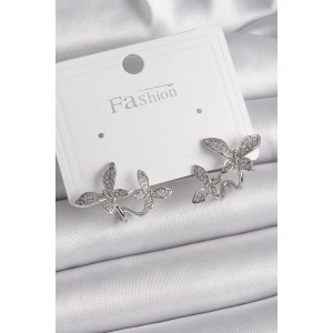 BFS Pirinç Gümüş Renk Zirkon Taşlı Kelebek Model Kadın Küpe