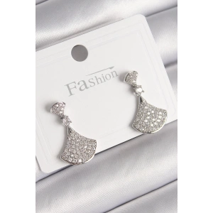 BFS Pirinç Gümüş Renk Zirkon Taşlı Motif Model Kadın Küpe