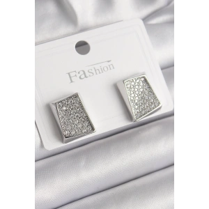 BFS Pirinç Gümüş Renk Zirkon Taşlı Plaka Model Kadın Küpe