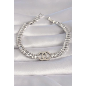 Mey İthalat® Pirinç Gümüş Renk Zirkon Taşlı Su Yolu Model VIP Seri Kadın Bileklik