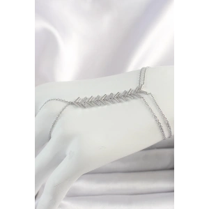 BFS Pirinç Gümüş Renk Zirkon Taşlı V Model Kadın Şahmeran