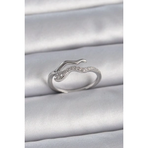 BFS Pirinç Gümüş Renk Zirkon Taşlı Yılan Ayarlanabilir Model Kadın Yüzük