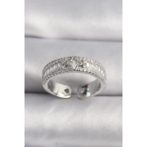 BFS Pirinç Gümüş Renk Zirkon Taşlı Yıldız İşleme VIP Seri Kadın Yüzük