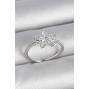 BFS Pirinç Gümüş Renk Zirkon Taşlı Yıldız Model Ayarlanabilir Kadın Yüzük