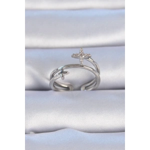 BFS Pirinç Gümüş Renk Zirkon Taşlı Yıldız Model Kadın Yüzük