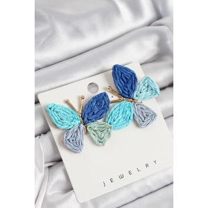 BFS Pirinç Mavi Kelebek Model Gold Renk Kadın Hasır Küpe