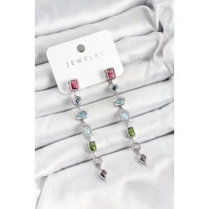 BFS Pirinç Renkli Zirkon Taşlı Sallantılı Model Gümüş Renk Kadın Küpe