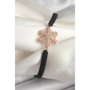 BFS Pirinç Rose Renk Zirkon Taşlı Kar Tanesi Figür Makrome Asansörlü Model Kadın Bileklik