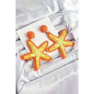 BFS Pirinç Turuncu Deniz Yıldızı Model Gold Renk Kadın Hasır Küpe