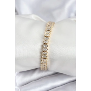 Mey İthalat® Pirinç VIP Seri Gold Renk Zirkon Taşlı Kadın Bileklik