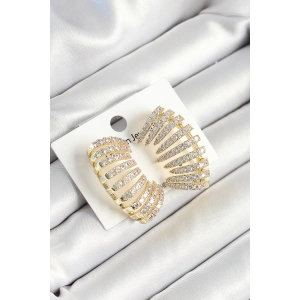 BFS Pirinç Zirkon Taşlı Çoklu Görünümlü Model Gold Renk Kadın Küpe