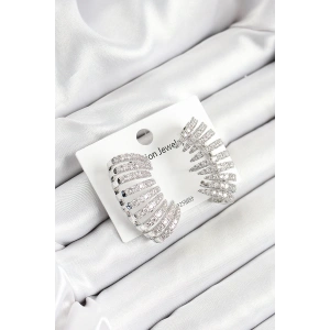 BFS Pirinç Zirkon Taşlı Çoklu Görünümlü Model Gümüş Renk Kadın Küpe