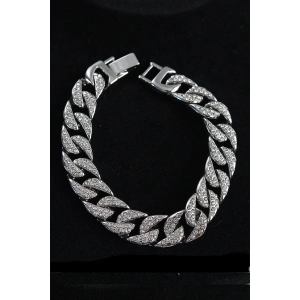 BFS Pirinç Zirkon Taşlı Cuba Gurmet Model Gümüş Renk Erkek Bileklik