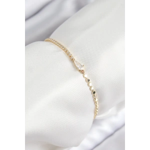 Mey İthalat® Pirinç Zirkon Taşlı Damla Model Ezme Zincir Gold Renk Kadın Bileklik