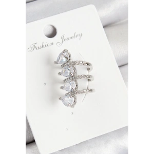 BFS Pirinç Zirkon Taşlı Damla Model Gümüş Renk Sağ Kıkırdak Küpe