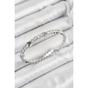 BFS Pirinç Zirkon Taşlı Kalp Model Gümüş Renk Yaylı Kadın Bileklik